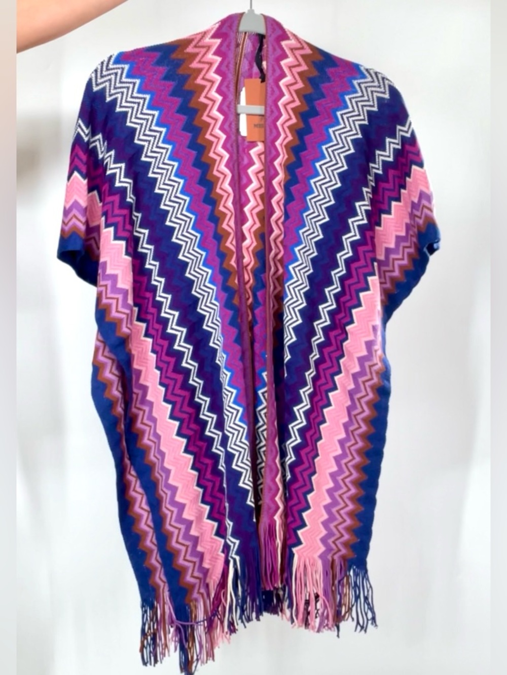 Missoni Multicolor Zigzag Knit Scarf in Pink, Purple, Blue & Brown